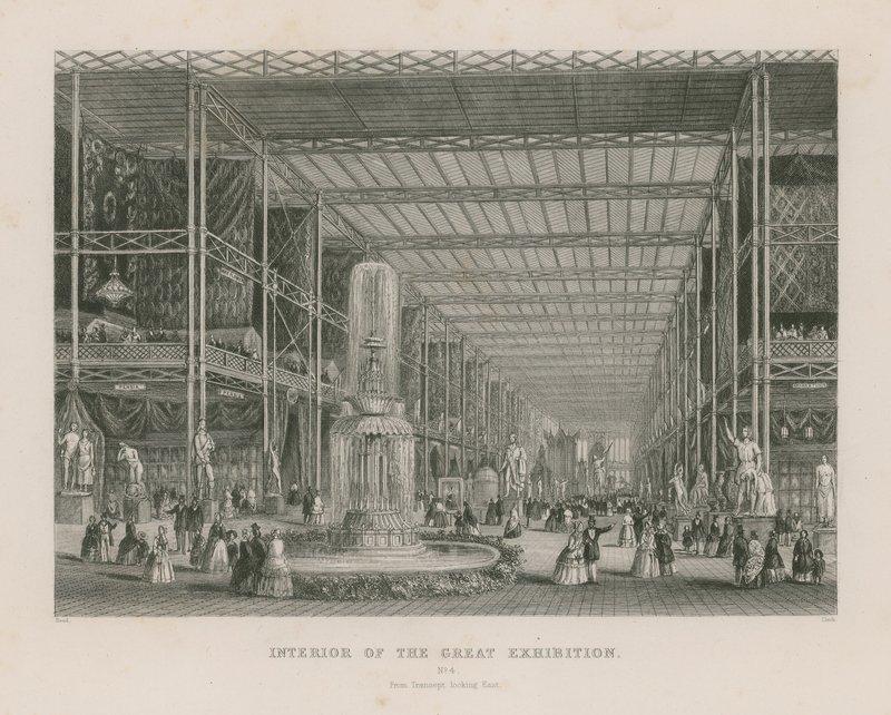 Interiør av den store utstillingen, 1851, fra transept med utsikt mot øst av English School