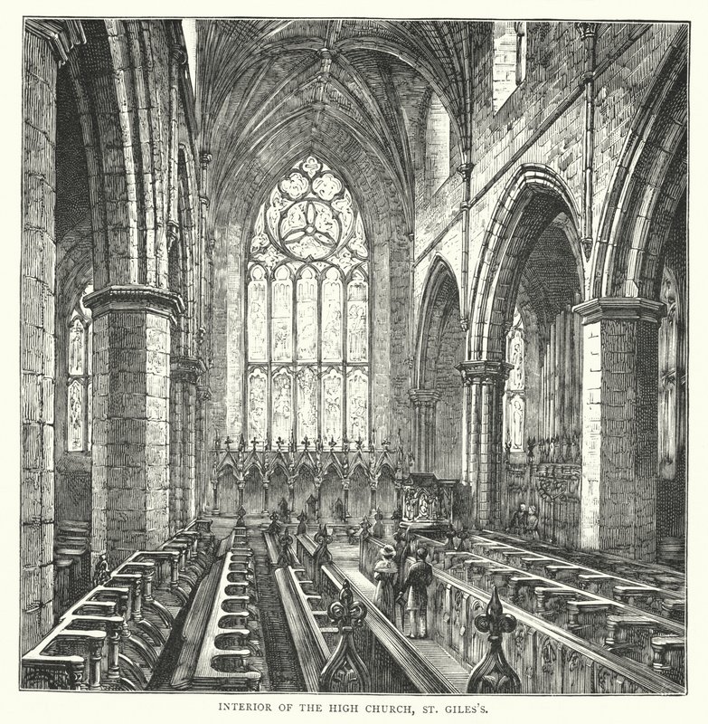 Interiør av High Church, St Giles's (gravering) av English School