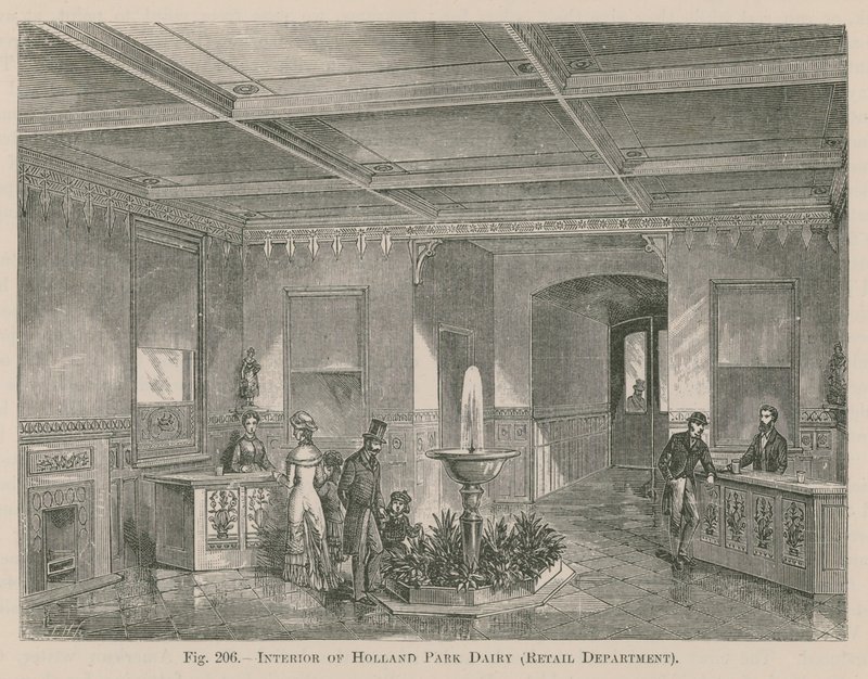 Interiør i Holland Park Dairy, detaljhandelsavdelingen av English School