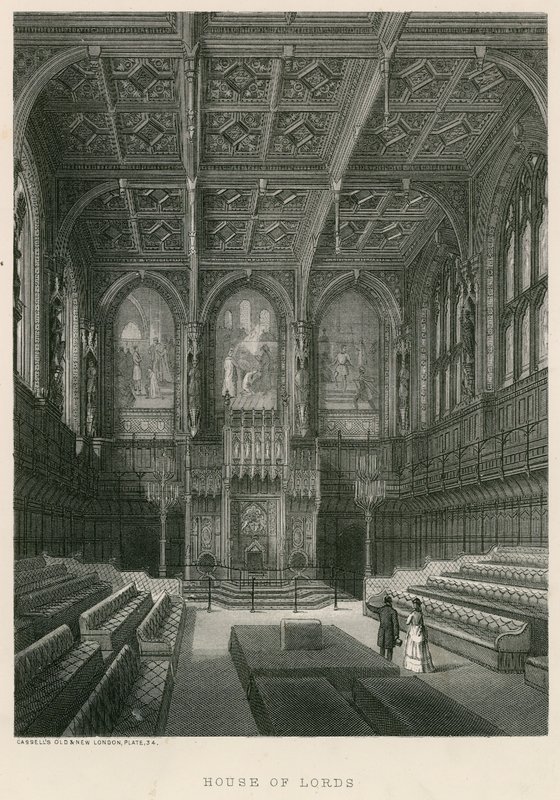 Interiør av House of Lords, Westminster, London av English School