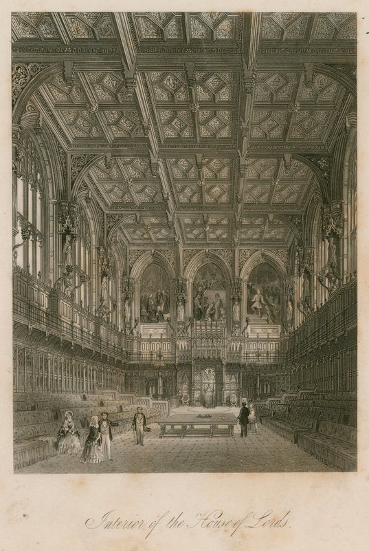 Interiør av House of Lords, Westminster, London av English School