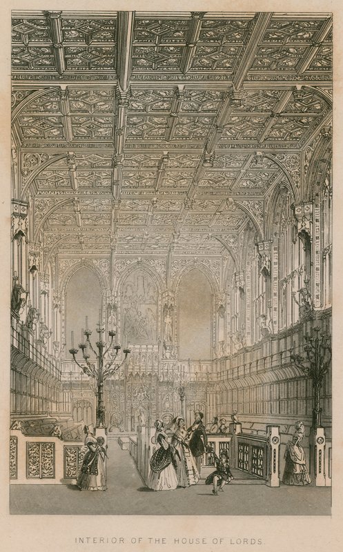 Interiør av House of Lords, Westminster, London av English School