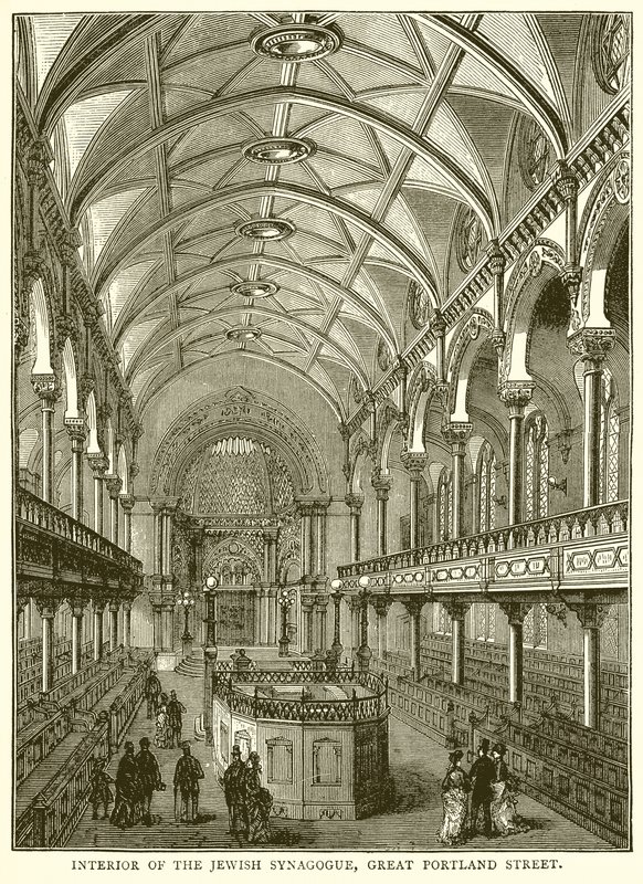Interiøret i den jødiske synagogen, Great Portland Street av English School