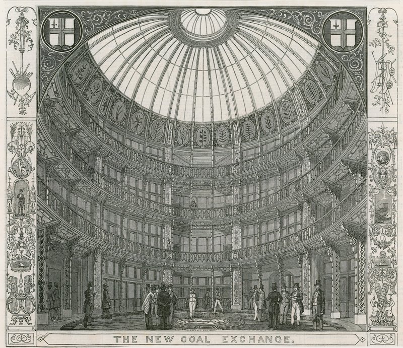 Interiøret i New Coal Exchange, Thames Street av English School