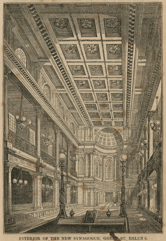 Interiør i den nye synagogen, Great St Helens, London av English School