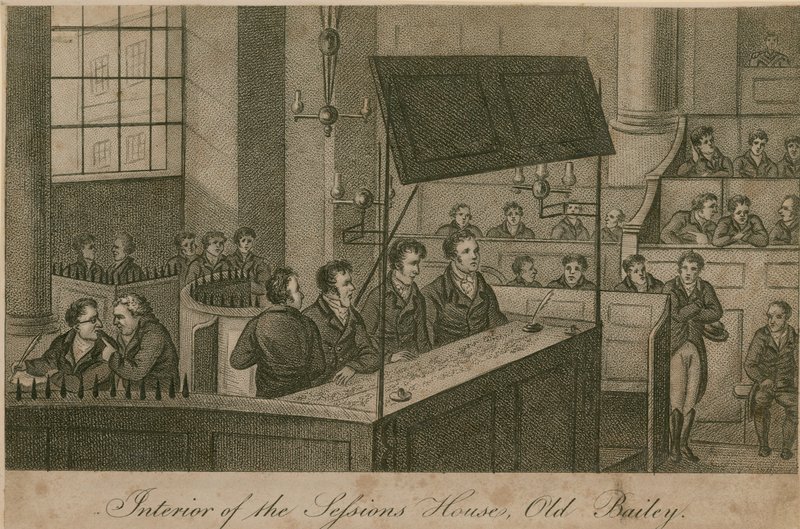 Interiøret i Sessions House, Old Bailey av English School