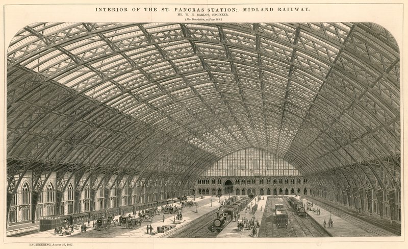 Interiør av St Pancras Railway Station - Midland Railway av English School