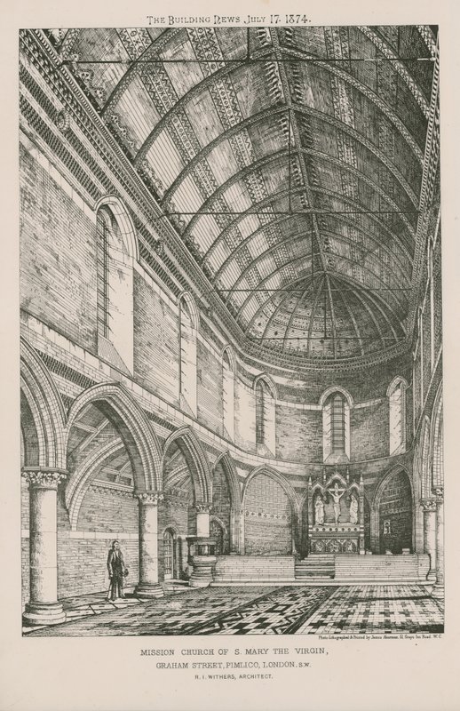 Innvendig utsikt over Mission Church of St Mary the Virgin av English School