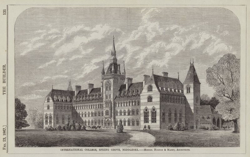 International College, Spring Grove, Middlesex, Mrs Norton og Masey, arkitekter (gravering) av English School