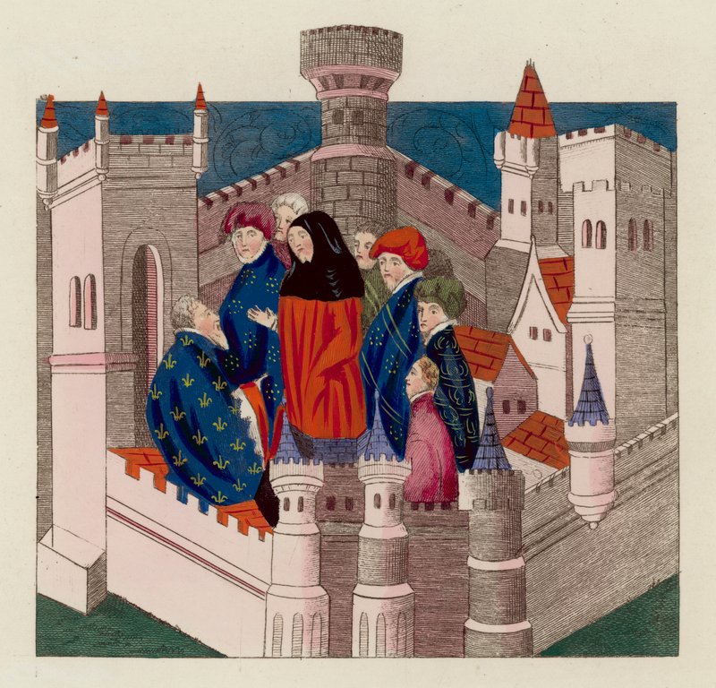 Intervju mellom jarlen av Northumberland og kong Richard II (farget gravering) av English School