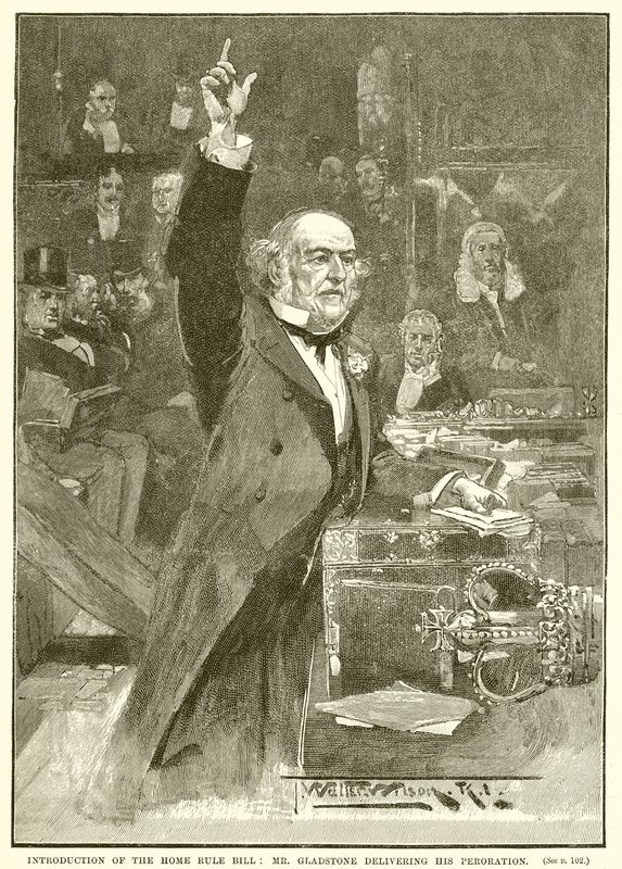 Innføring av lovforslaget om hjemmestyre: Mr. Gladstone leverer sin perorasjon av English School