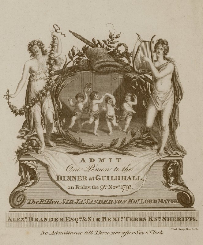 Invitasjon til en bankett i Guildhall, London, 9. november 1792 av English School