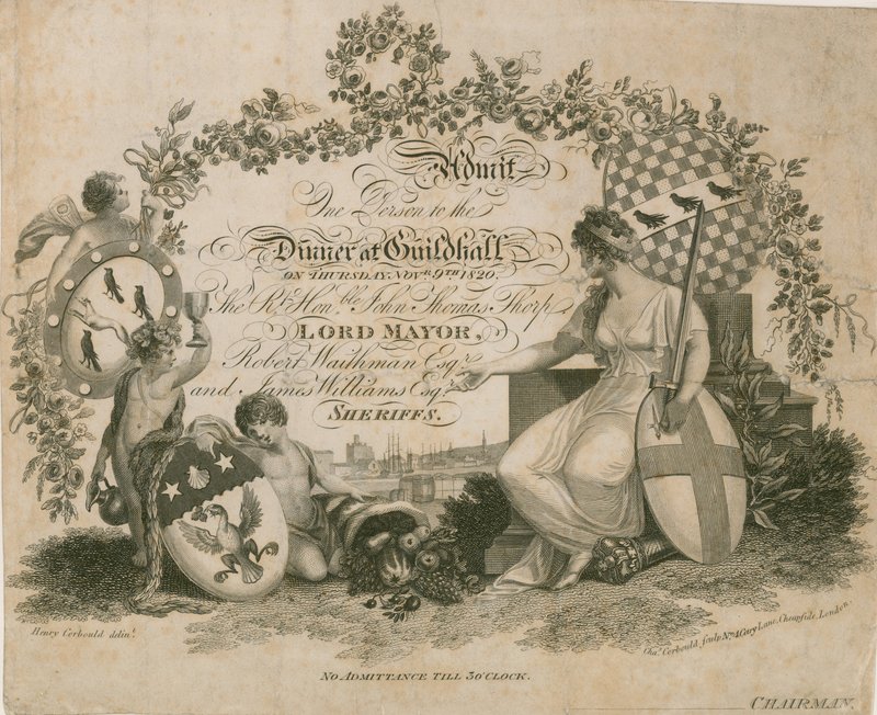 Invitasjon til en bankett i Guildhall, London, 9. november 1820 av English School