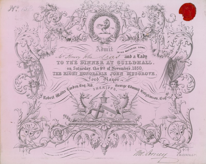 Invitasjon til en bankett i Guildhall, London, 9. november 1850 av English School