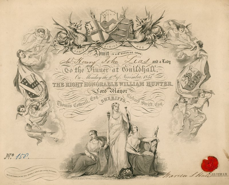 Invitasjon til en bankett i Guildhall, London, 9. november 1851 av English School
