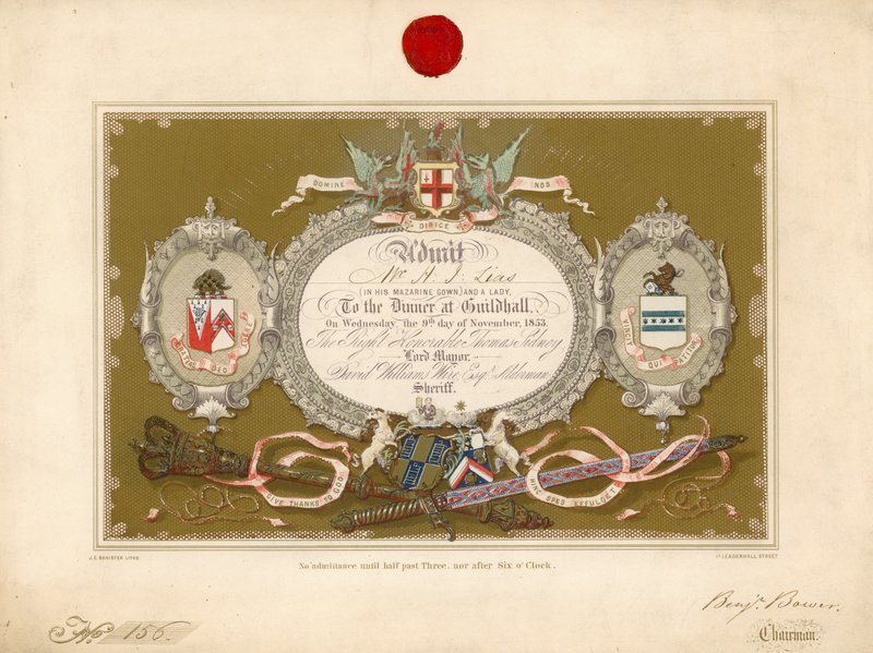 Invitasjon til en bankett i Guildhall, London, 9. november 1853 av English School