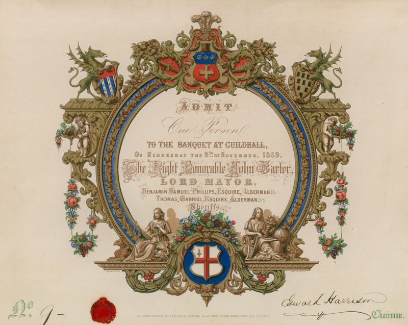 Invitasjon til en bankett i Guildhall, London, 9. november 1859 av English School