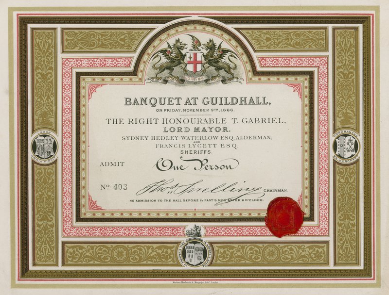 Invitasjon til en bankett i Guildhall, London, 9. november 1866 av English School