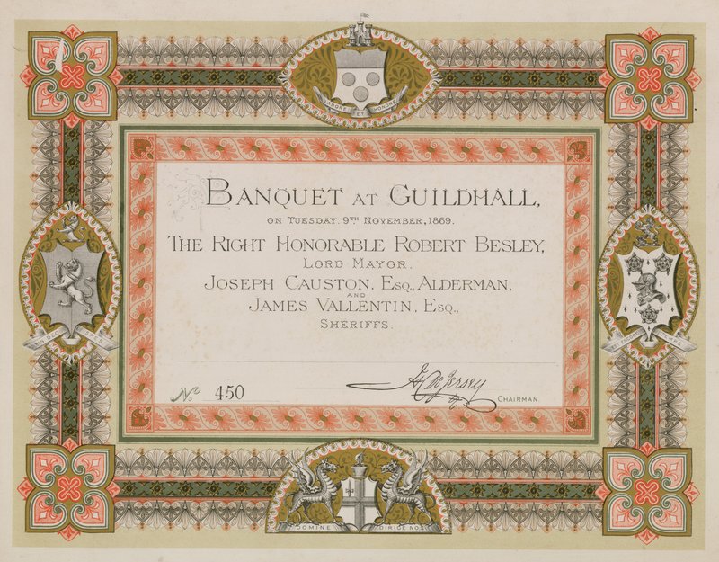 Invitasjon til en bankett i Guildhall, London, 9. november 1869 av English School
