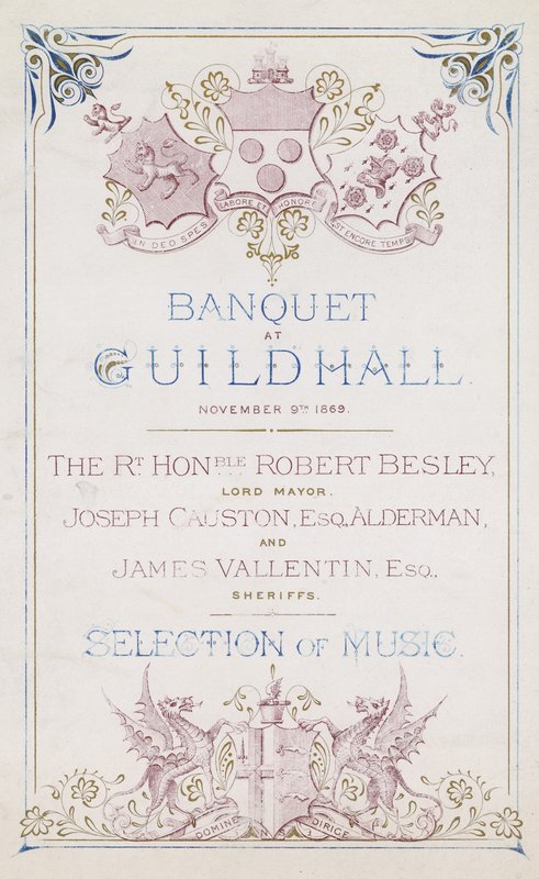 Invitasjon til en bankett i Guildhall, London, 9. november 1869 av English School