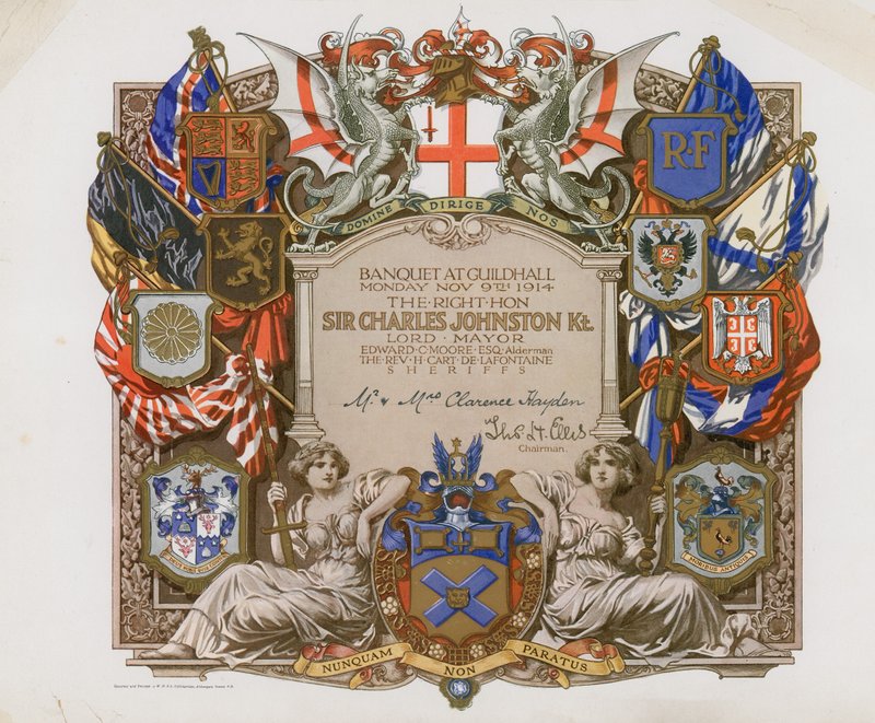 Invitasjon til en bankett i Guildhall, London, 9. november 1914 av English School