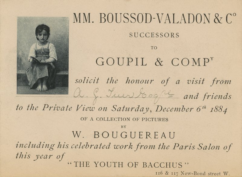 Invitasjon til utstilling av verk av William Bouguereau av English School