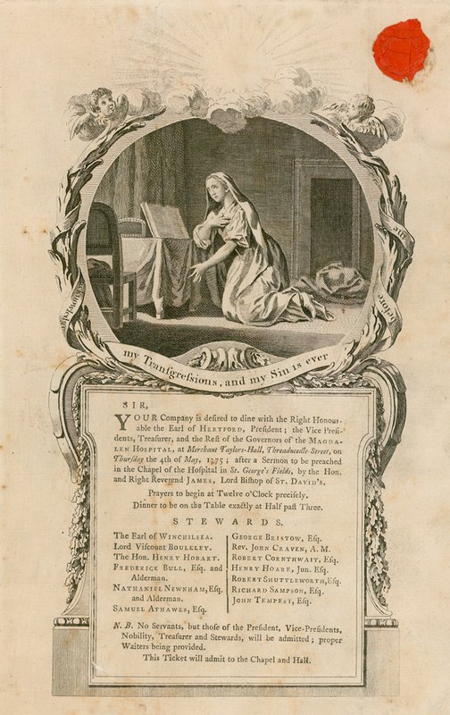 Invitasjon til å spise middag med den ærede jarlen av Hertford 4. mai 1775 av English School