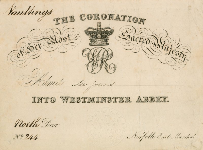 Invitasjon til kroningen av Hennes Helligste Majestet i Westminster Abbey, 28. juni 1838 av English School