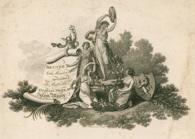 Invitasjon til Lord Mayors-middag i Mansion House, London, 11. april 1803 av English School
