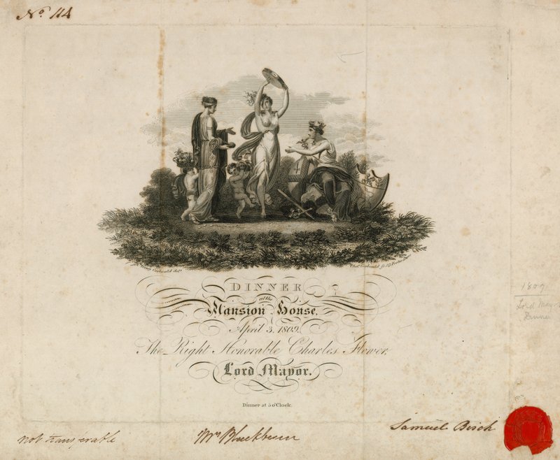 Invitasjon til Lord Mayors-middag i Mansion House, London, 3. april 1809 av English School