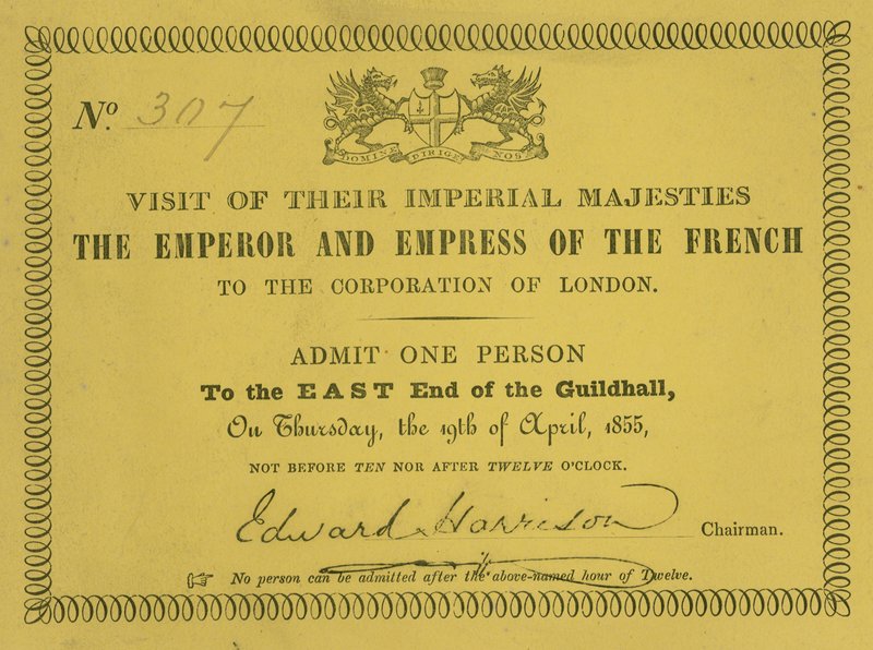 Invitasjon til besøk av deres keiserlige majesteter, keiseren og keiserinnen av franskmennene, i Guildhall, London, 19. april 1855 av English School