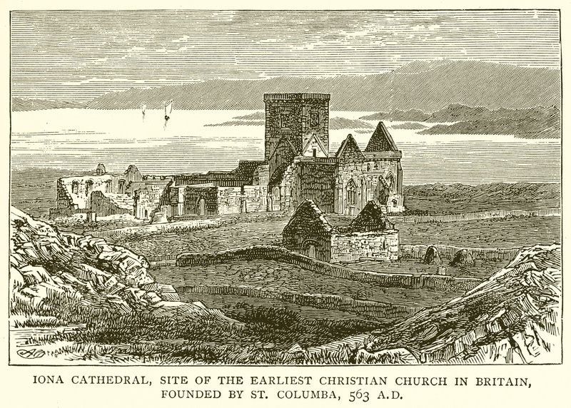 Iona Cathedral, stedet for den tidligste kristne kirken i Storbritannia, grunnlagt av St. Columba, 563 e.Kr. av English School