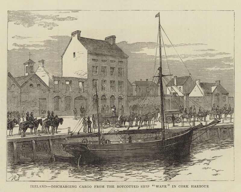 Irland, losser last fra det boikottede skipet "Wave" i Cork Harbor (gravering) av English School
