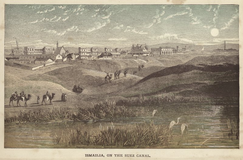Ismailia, på Suez-kanalen (farget gravering) av English School