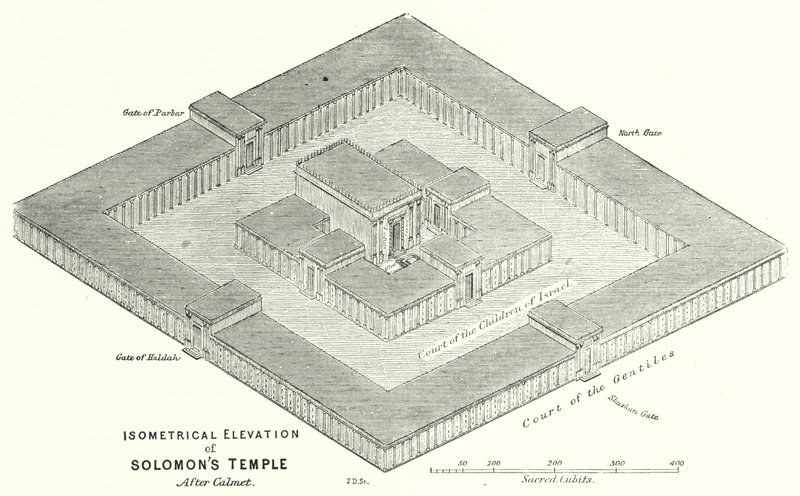 Isometrisk høyde av Salomos tempel, etter Calmet (gravering) av English School