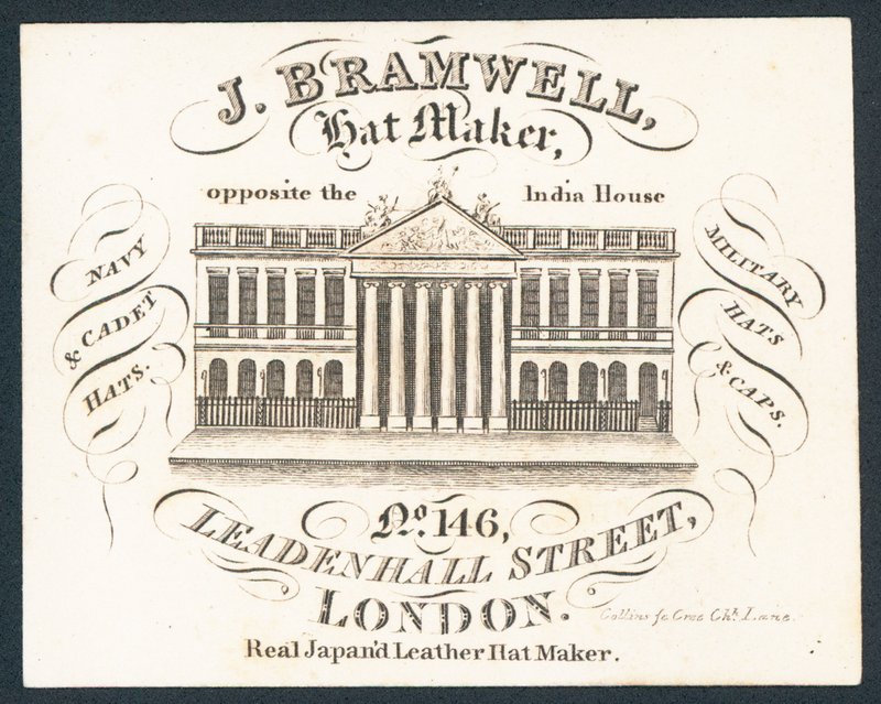 J Bramwell, hattemaker, handelskort av English School