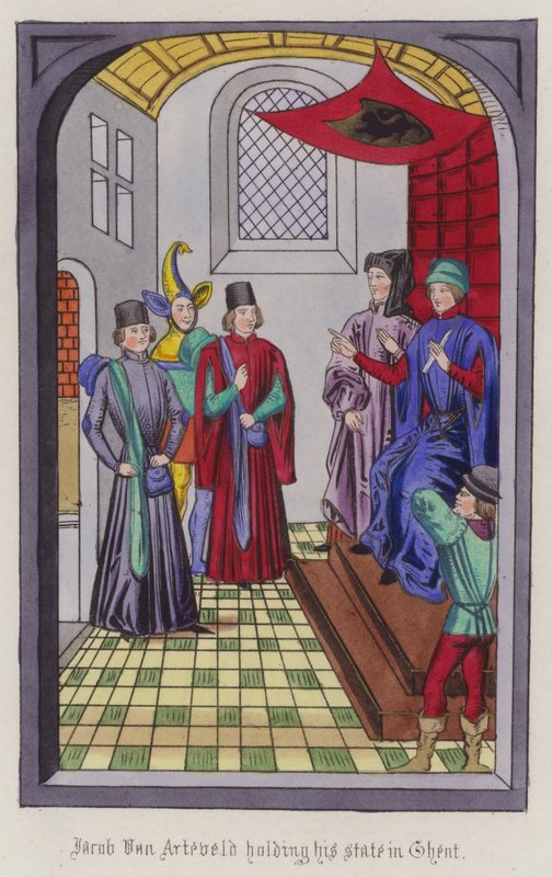 Jacob Von Artaveld holder staten sin i Gent (farget gravering) av English School