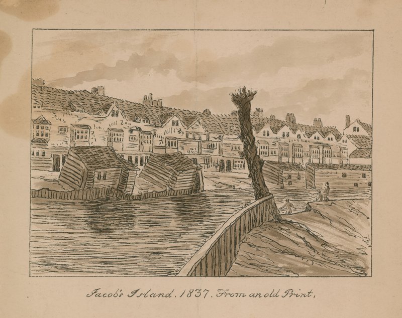 Jacobs Island i Bermondsey (blekk på papir) av English School