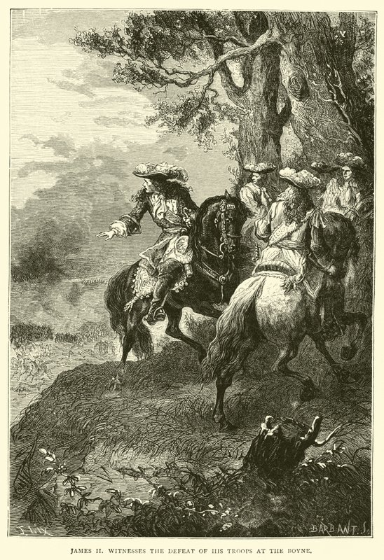 James II er vitne til nederlaget til troppene sine ved Boyne av English School