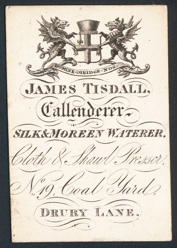 James Tisdall, Callenderer, silke and moreen waterer, trade card av English School