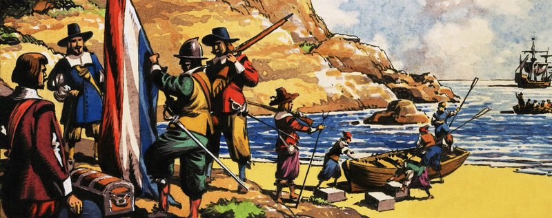 Jan van Riebeeck ankommer Sør-Afrika av English School