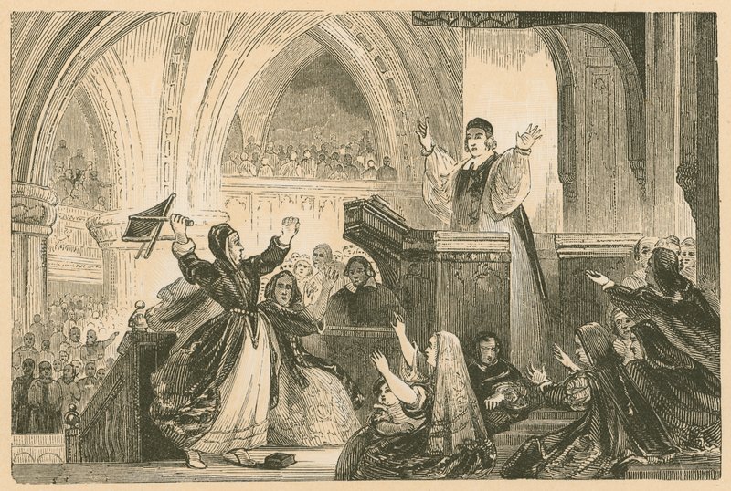 Janet Geddes i St. Giles Church, Edinburgh, 1637 av English School