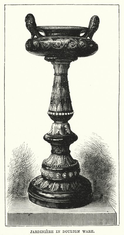 Jardiniere i Doulton ware (gravering) av English School