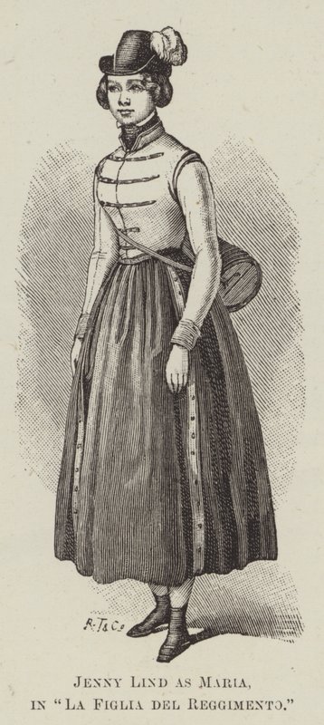 Jenny Lind som Maria, i "Regimentets datter" (gravering) av English School