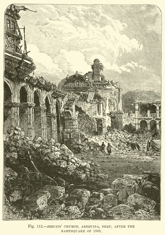 Jesuittkirken, Arequipa, Peru, etter jordskjelvet i 1868 av English School
