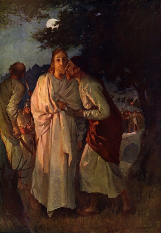 Jesus og Judas (farge litho) av English School