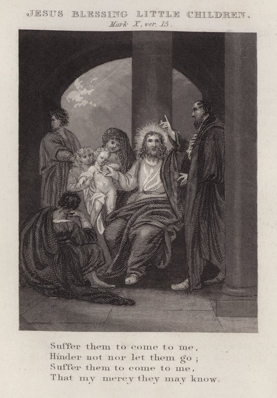 Jesus velsigner små barn, Mark X, ver 15 (gravering) av English School