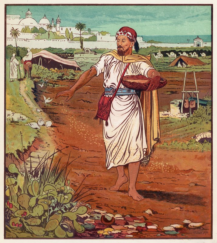 Jesu lignelser: Såmannen og sæden (farge litho) av English School