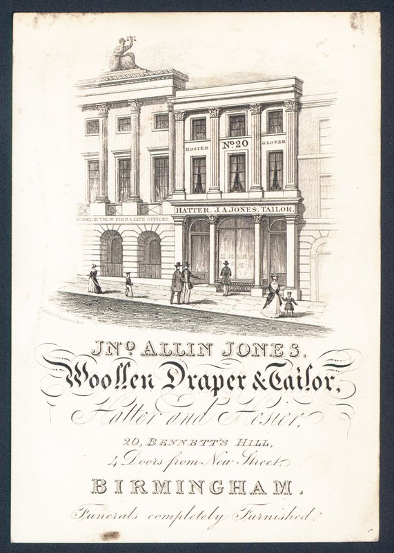 John Allin Jones, ulldraper og skredder, hattemaker og strømpebukse, handelskort av English School