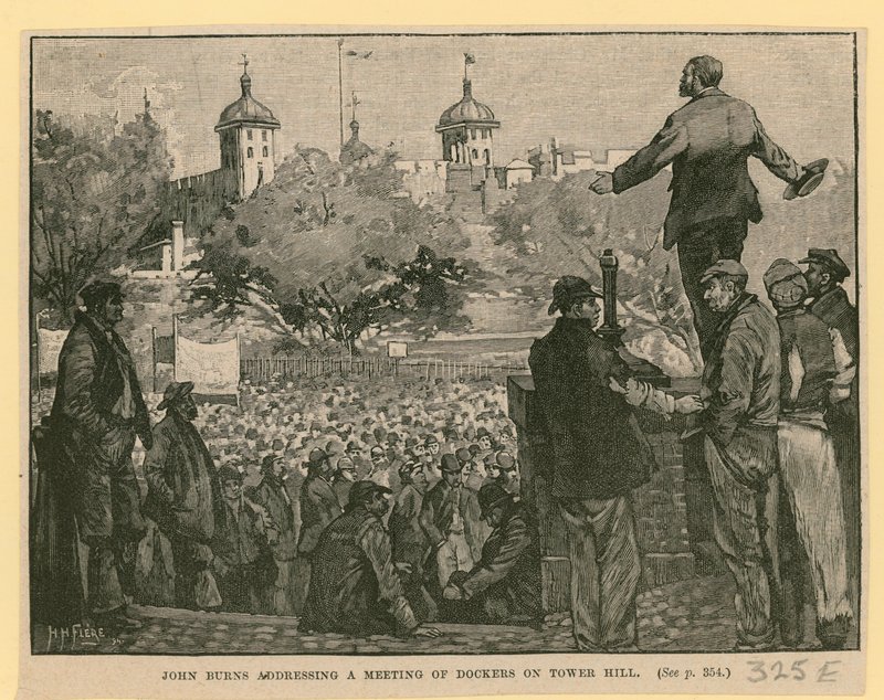 John Burns talte til et møte med havnearbeidere på Tower Hill av English School